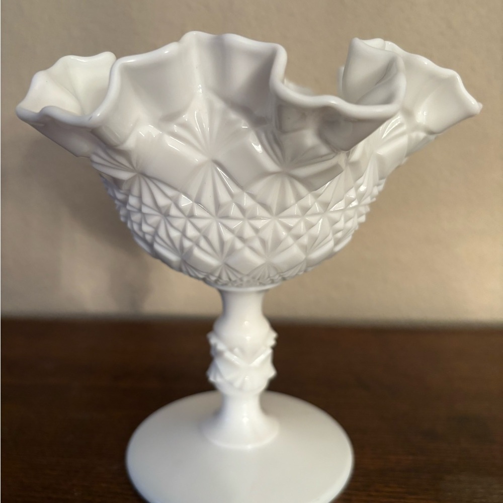 Fenton "Olde Virginia" milk glass compote.
